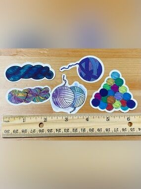 5 for $10: 5 Fancy Yarn WATERPROOF Stickers  🧶 💛
